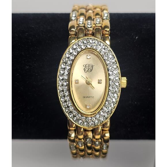 Retired Vintage Elizabeth Taylor White Diamonds Rhinestone Gold WristWATCH NOS - Picture 1 of 8